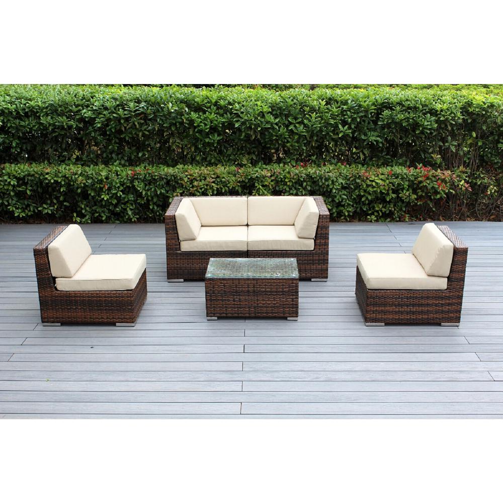 Ohana Depot Ohana Mixed Brown 5Piece Wicker Patio Seating Set with