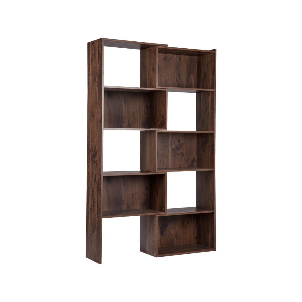 71 In Brown Wood 9 Shelf Accent Bookcase With Open Back