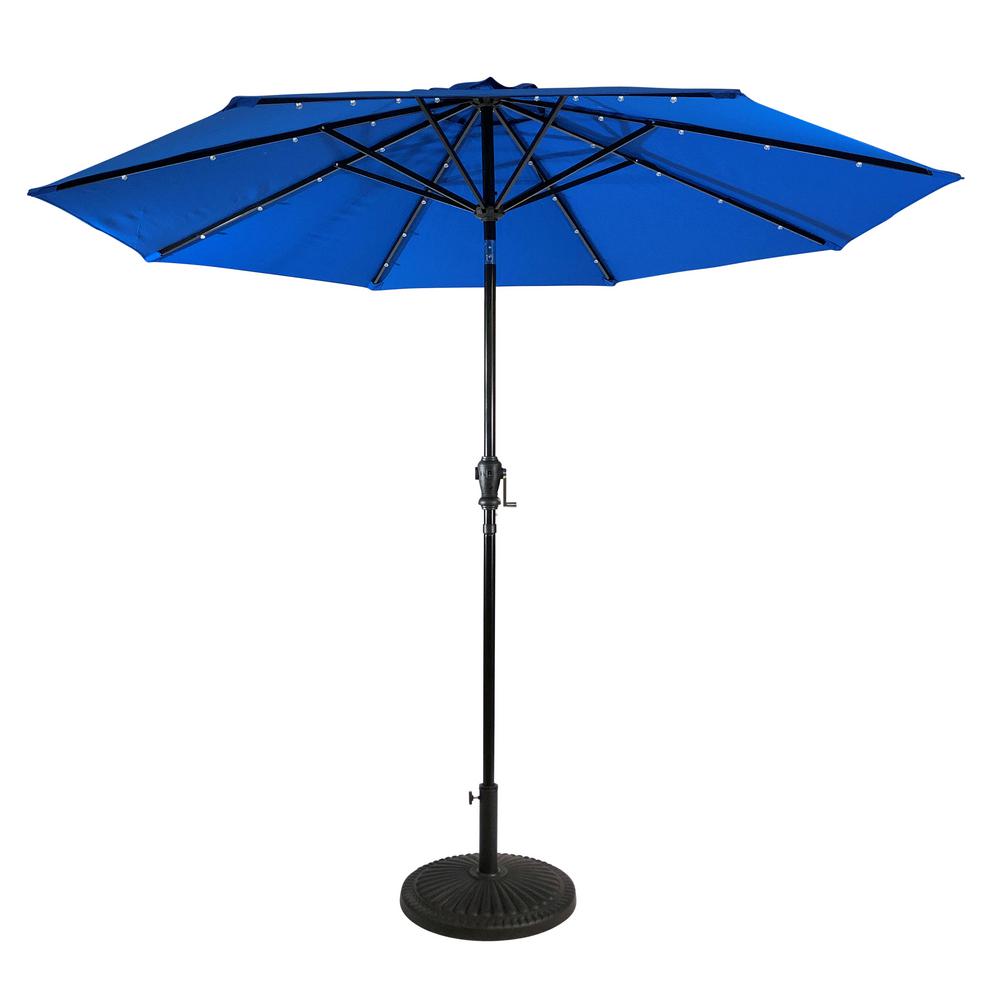 Sun Ray 9 Ft Aluminum Market Solar Lighted 8 Rib Round Patio Umbrella With Olefin Canopy In Royal Blue 841020ole The Home Depot