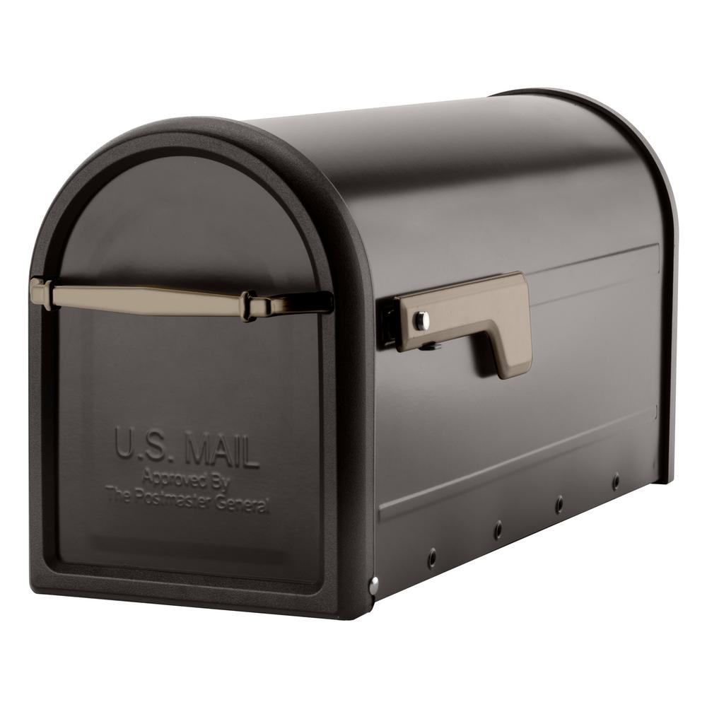 Architectural Mailboxes MB1 Post Mount Mailbox Orange with Red Flag