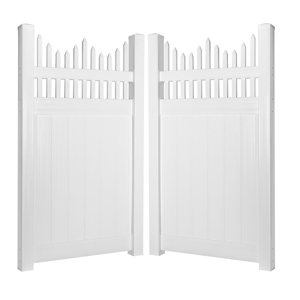 Weatherables Louisville 7.4 ft. W x 5 ft. H White Vinyl Privacy Fence Double Gate KitDWPROTS2