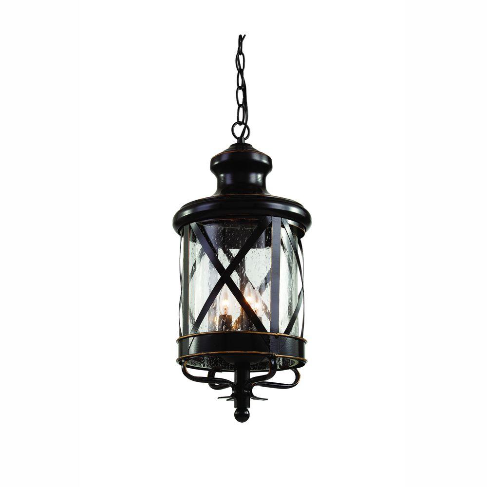 Outdoor Hanging Lights Ceiling Lighting The Home Depot Carriage House 3 Light Outdoor Oiled Rubbed Bronze Hanging Lantern With Seeded Gl