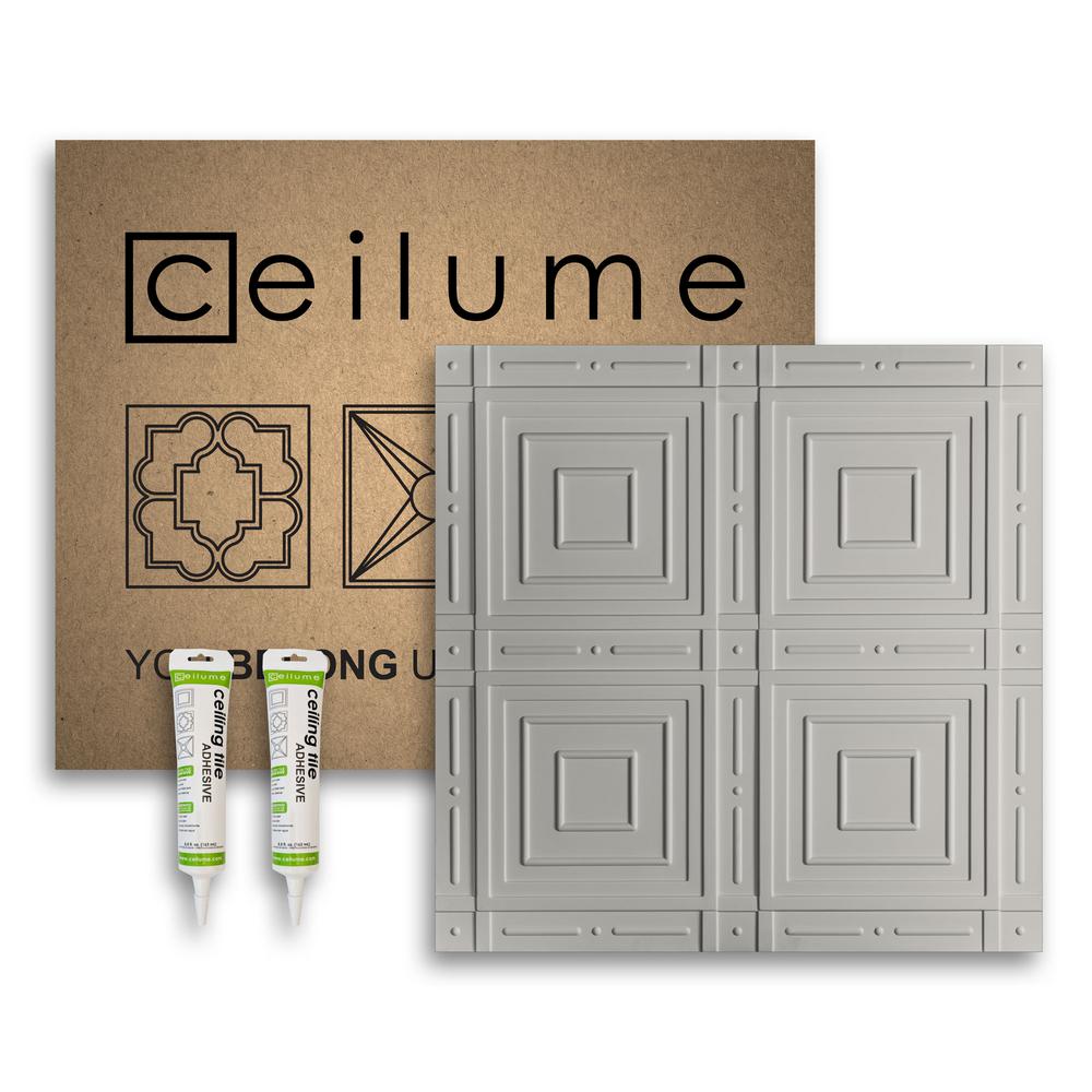 Ceilume Nantucket Stone 2 Ft X 2 Ft Glue Up Ceiling Tile And Backsplash Kit