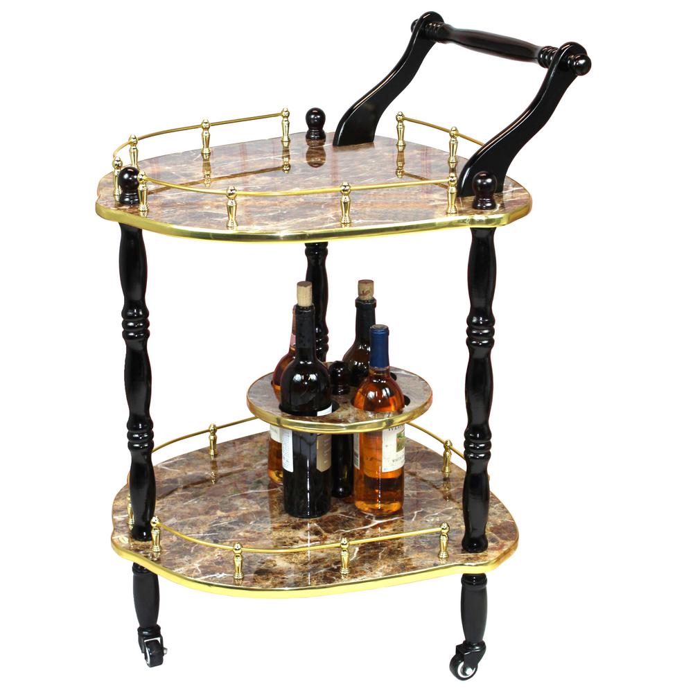 Golden Marble Kitchen Island Table gold marble finish 2 tier elegantly shaped serving tea cart