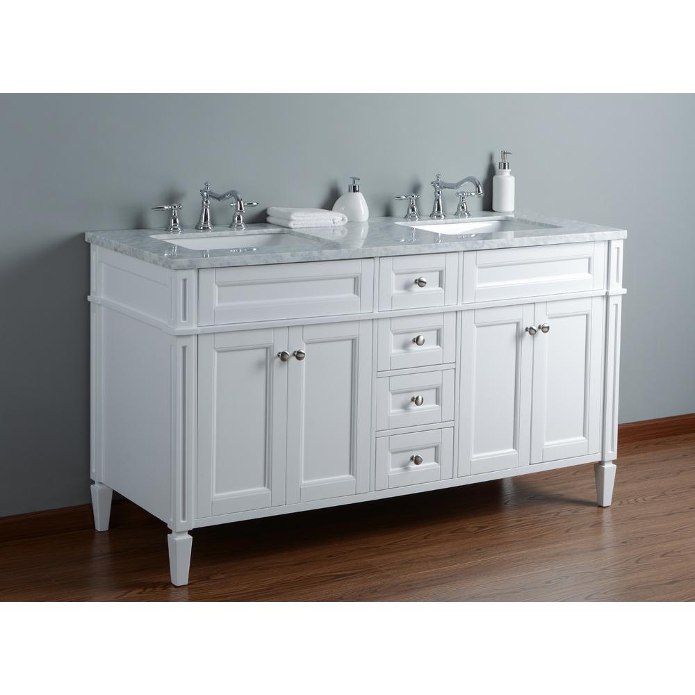 Stufurhome Anastasia French 60 In White Double Sink Bathroom White Double Sink Bathroom