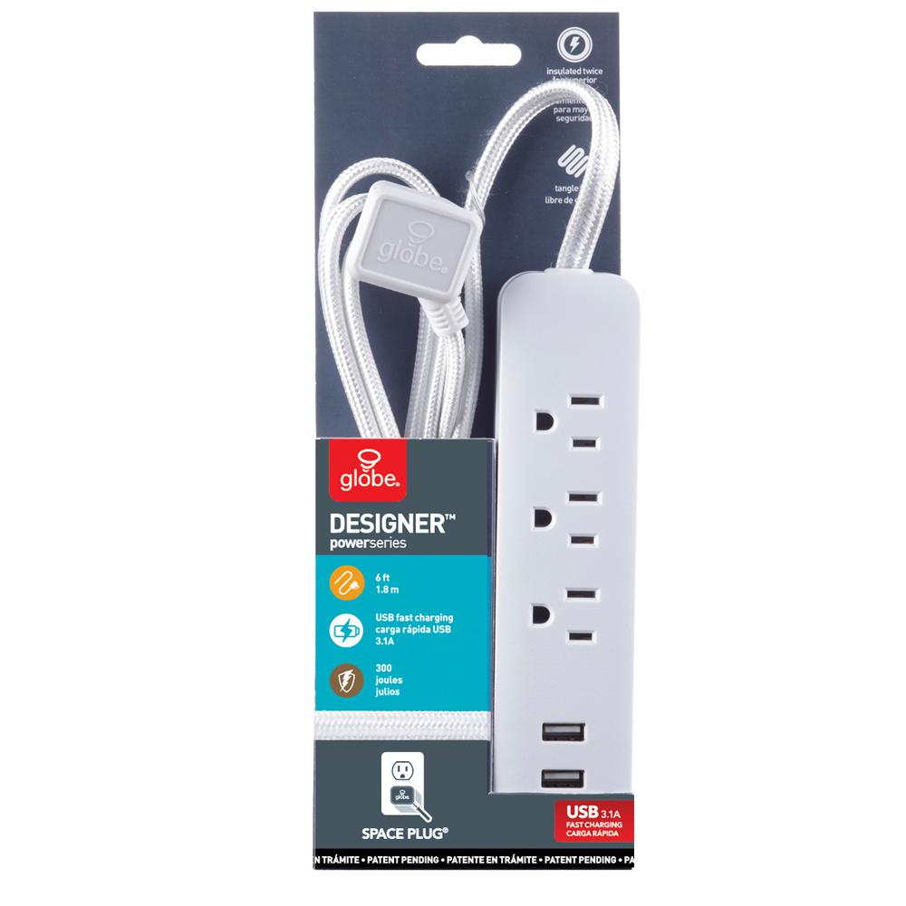 Quirky Flexible 6 Outlets Power Strip Extension Cord With Surge Protector Pink