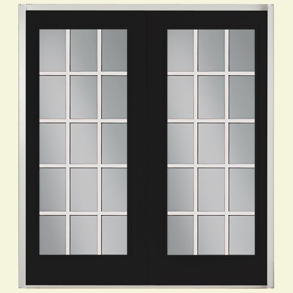 Masonite 72 in. x 80 in. Jet Black Prehung RightHand Inswing 15 Lite Fiberglass Patio Door with