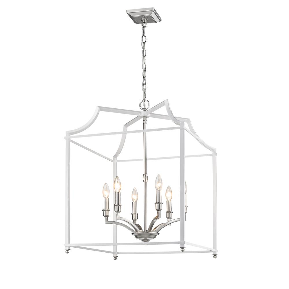 Golden Lighting Leighton 6 Light Pewter And White Pendant Golden Lighting Leighton 6 Light Pewter