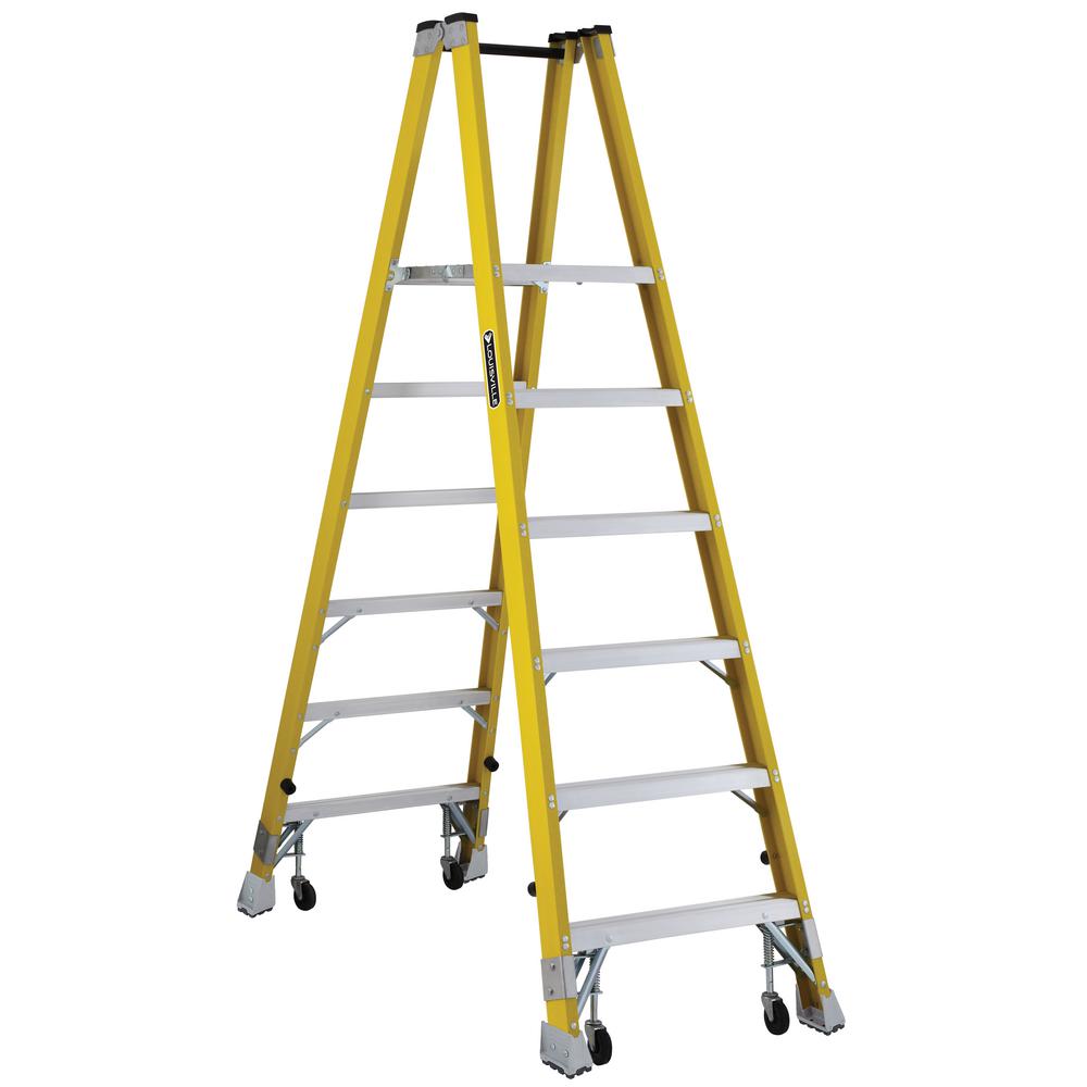 LOUISVILLE LADDER 6 ft. Fiberglass Platform Step Ladder with casters 12 ft. Reach height with 250 lbs. Load Capacity, Type I Duty Rating