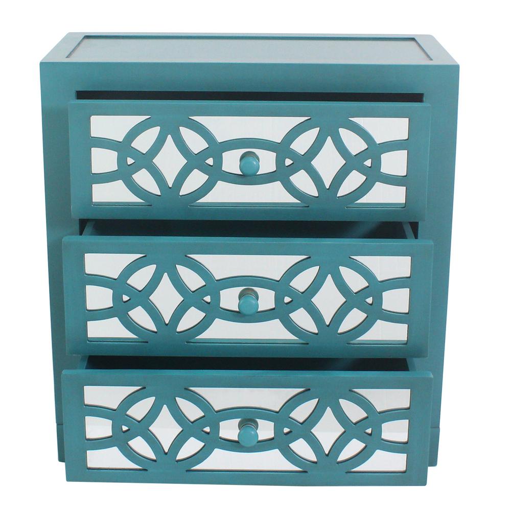 River Of Goods Glam Slam 3 Drawer Teal Cabinet 19398 The Home Depot