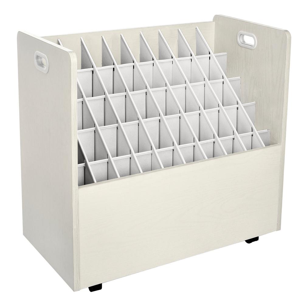 Adiroffice 50 Compartment White Mobile Wood Roll File Storage