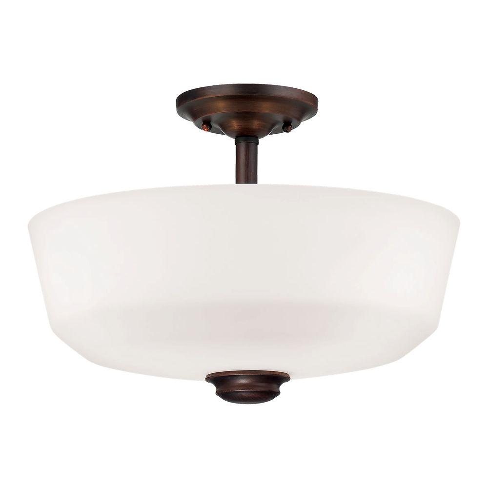 Nickel Millennium Lighting Flush Mount Lights The 2 Light Rubbed Bronze Semi Flush Mount With Etched White Glass