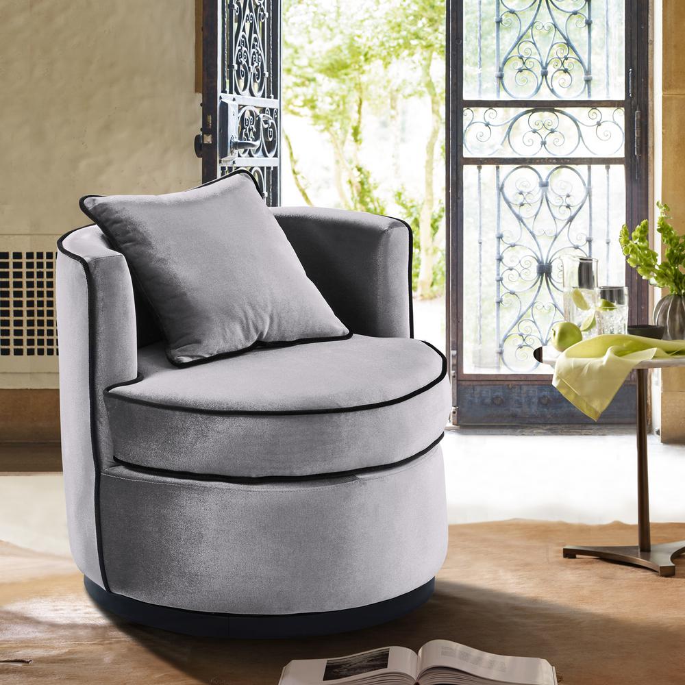 Armen Living Truly Grey Velvet And Black Piping Contemporary