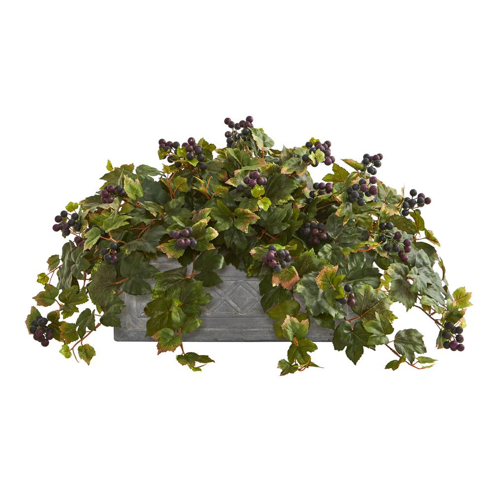 Nearly Natural Indoor Grape Leaf Artificial Plant in Stone Planter8068 The Home Depot