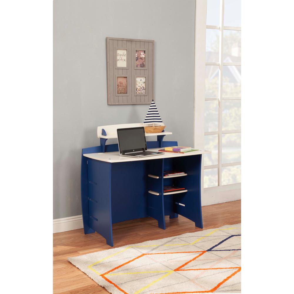 Kid S Desk With Accessory Shelf And File Cart In Race Car Collection Blue White Finish