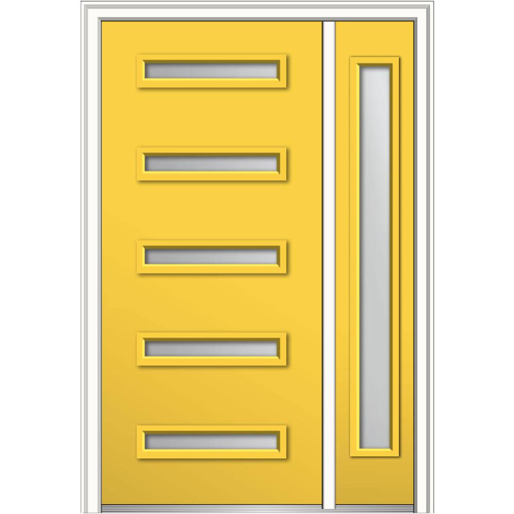 Mmi Door 50 In X 80 Davina Frosted Glass Right Hand Inswing 5 Lite Modern Painted Steel Prehung Front With Sidelite