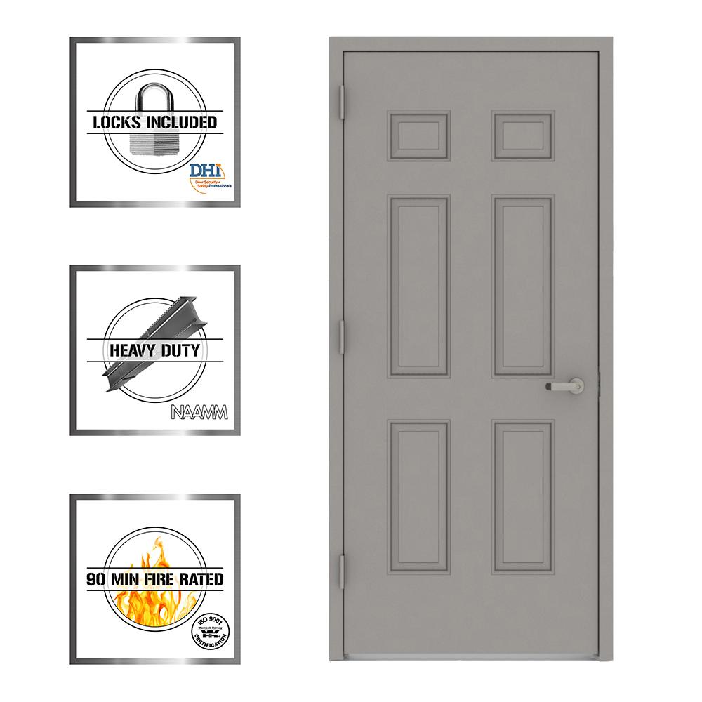 L I F Industries 30 In X 80 In Gray Right Hand 6 Panel Entrance Fire Proof Steel Prehung Commercial Door With Welded Frame