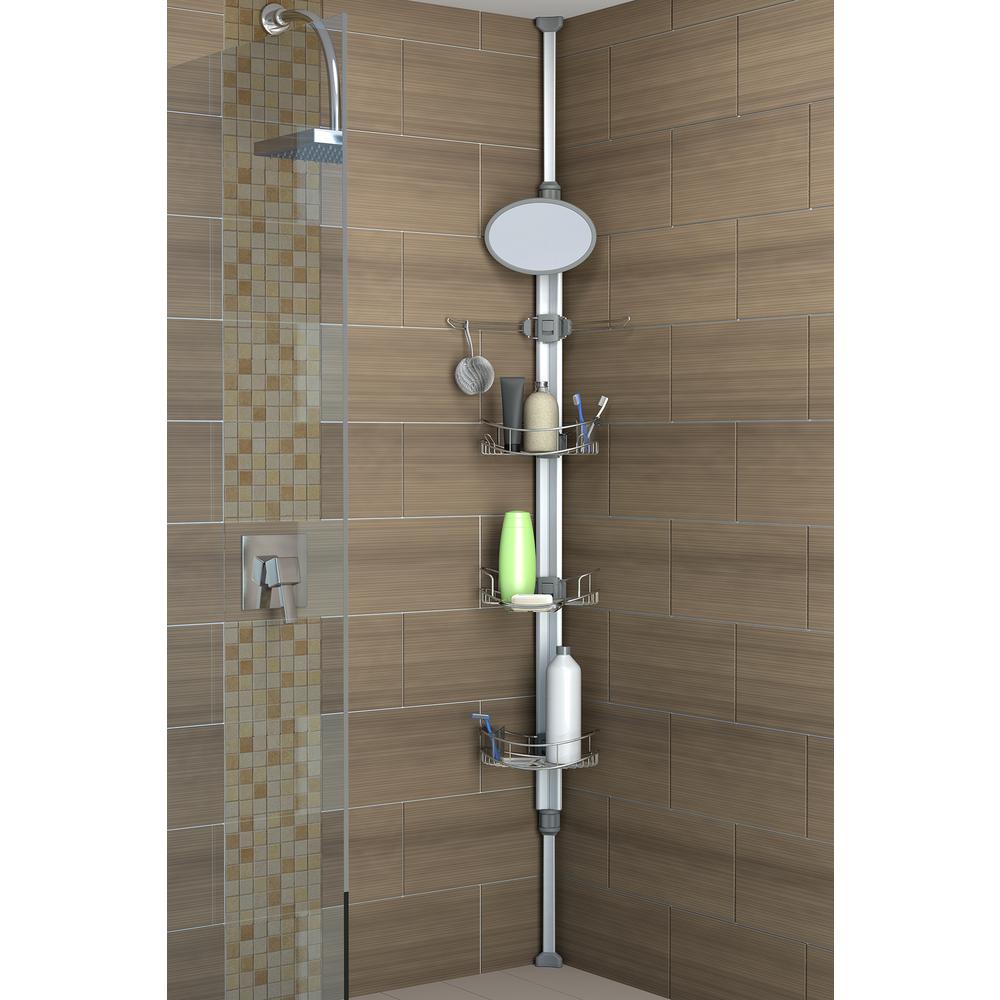 Artika Tension Shower Caddy With Mirror In Aluminum Atl58 C1 The