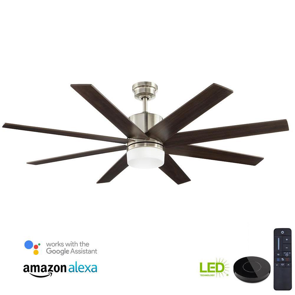 Home Decorators Collection Zolman 60 In Pike Integrated Led Dc Brushed Nickel Ceiling Fan With Light Kit Works With Google Assistant And Alexa