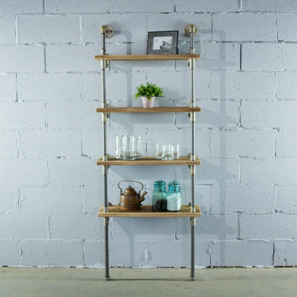 Furniture Pipeline Sacramento Farmhouse Natural 67 In Sacramento Farmhouse Natural 67 In Wall 4 Shelf Etagere Pipe Bookcase Display Metal Reclaimed Wood