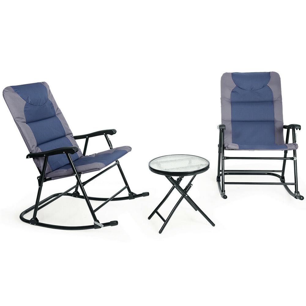 Costway Folding 3-Piece Steel Outdoor Bistro Rocking Chair Set with