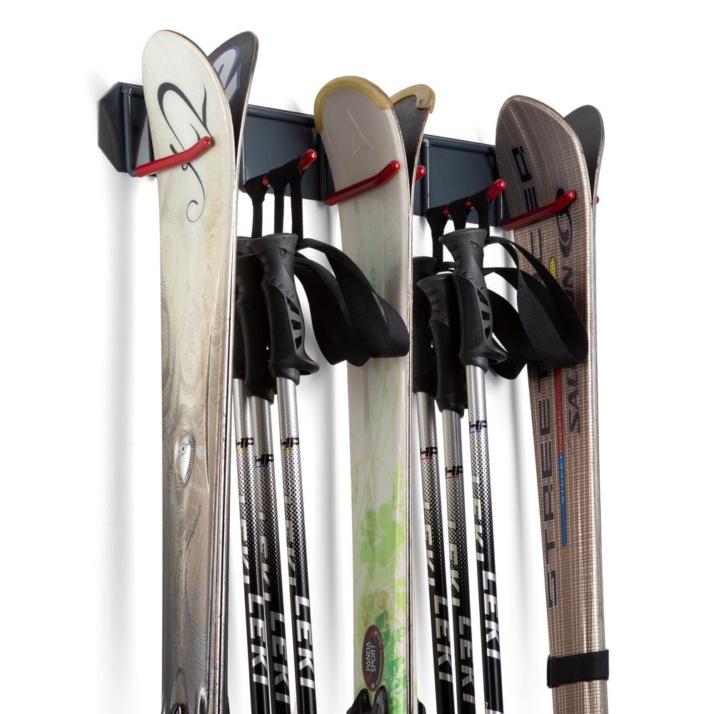 Ski Rack Wall Mounted, Skis Storage Rack For Garage With Top Storage Shelf Customizable Spacing Garage Ski Holder Wall Holds 280lbs Steel