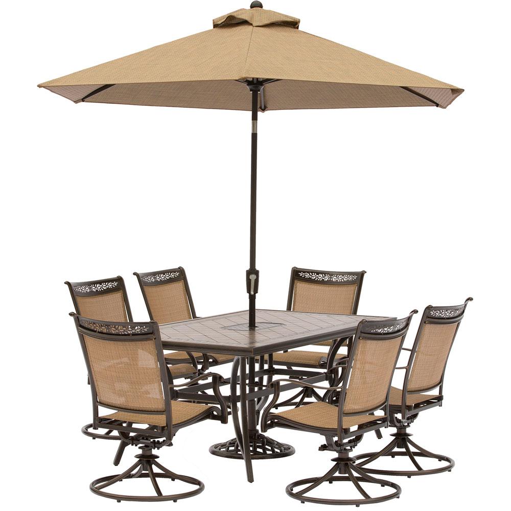 Hanover Fontana 7 Piece Aluminum Rectangular Outdoor Dining Set With Hanover Fontana 7 Piece Aluminum Rectangular Outdoor Dining Set With Swivels Cast Top