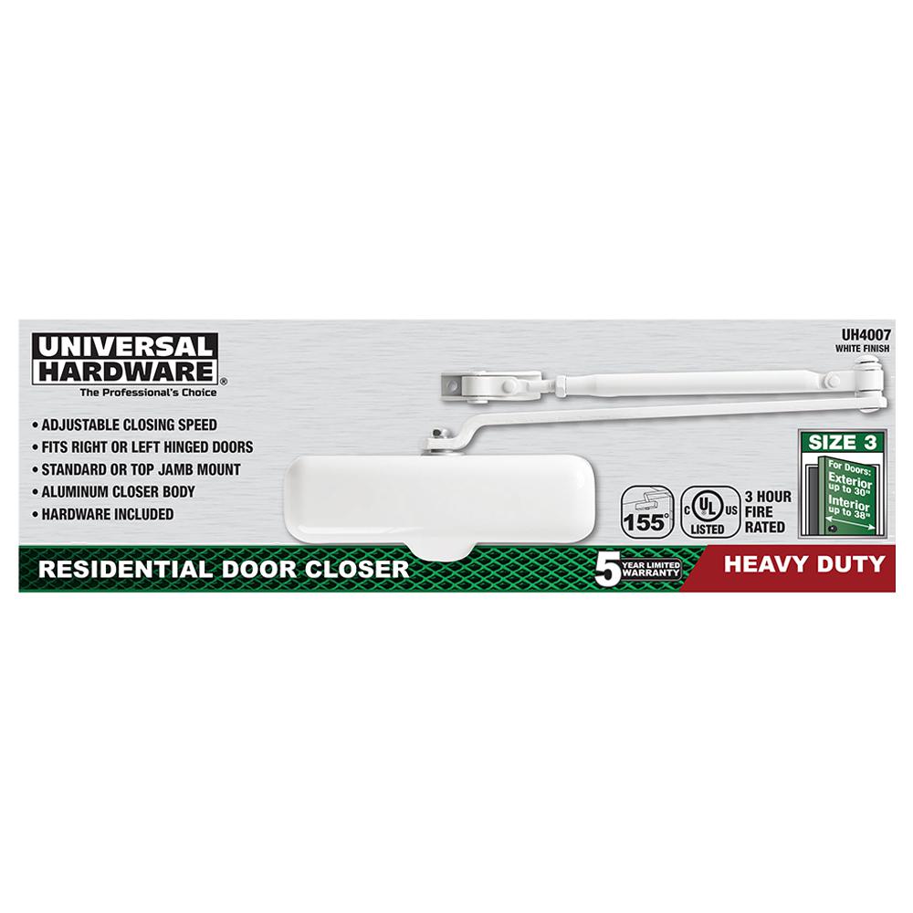 Universal Hardware HeavyDuty White Residential Door CloserUH4007