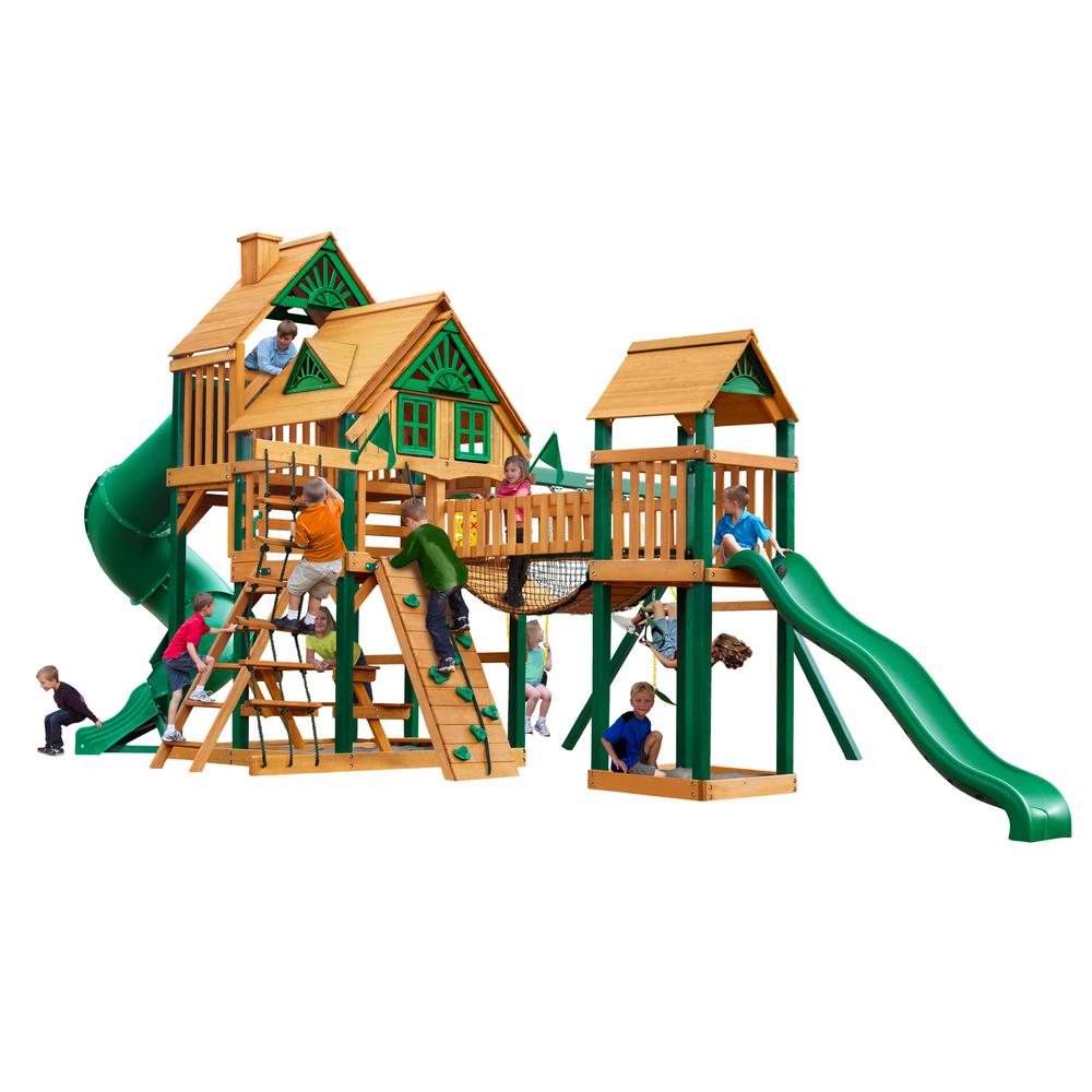 Gorilla Playsets Treasure Trove Treehouse Swing Set with Timber Shield