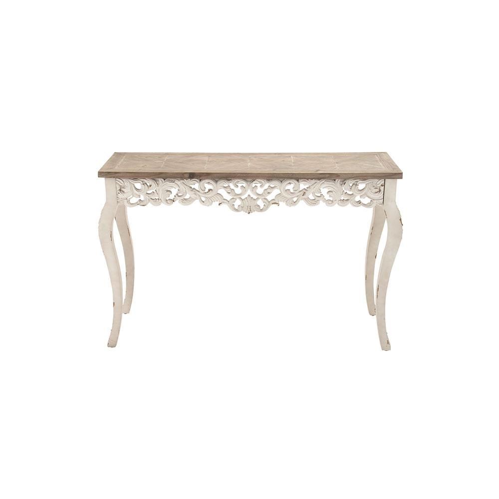 Distressed Antique White And Taupe Rectangular Parisian Inspired Console Table Distressed Antique White And Taupe Rectangular Parisian Inspired Console Table