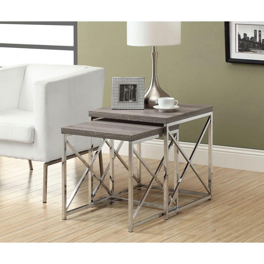 Monarch Nesting Table 2Pcs Set / Dark Taupe With Chrome Metal