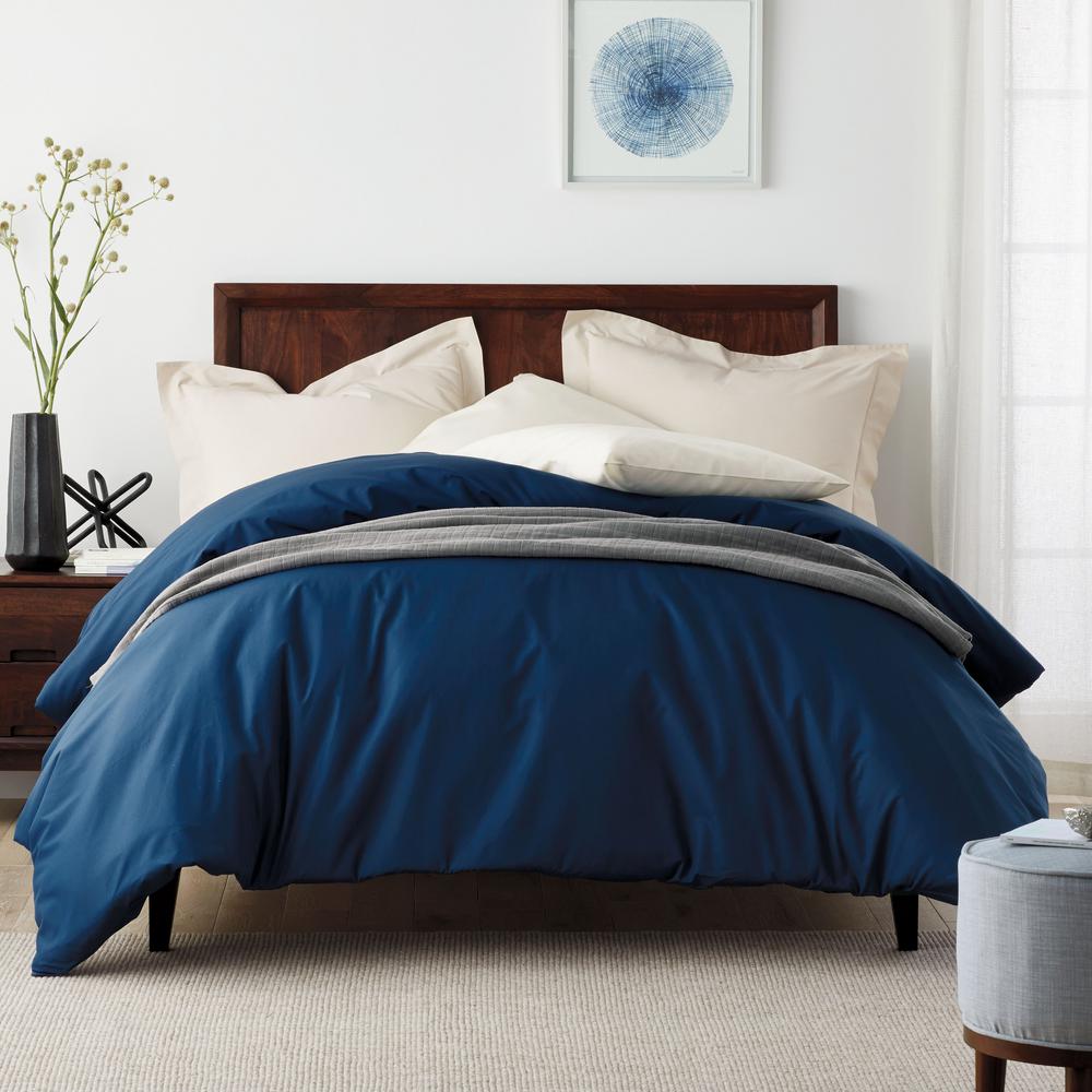 The Company Store Navy Solid Supima Cotton Percale Twin Duvet