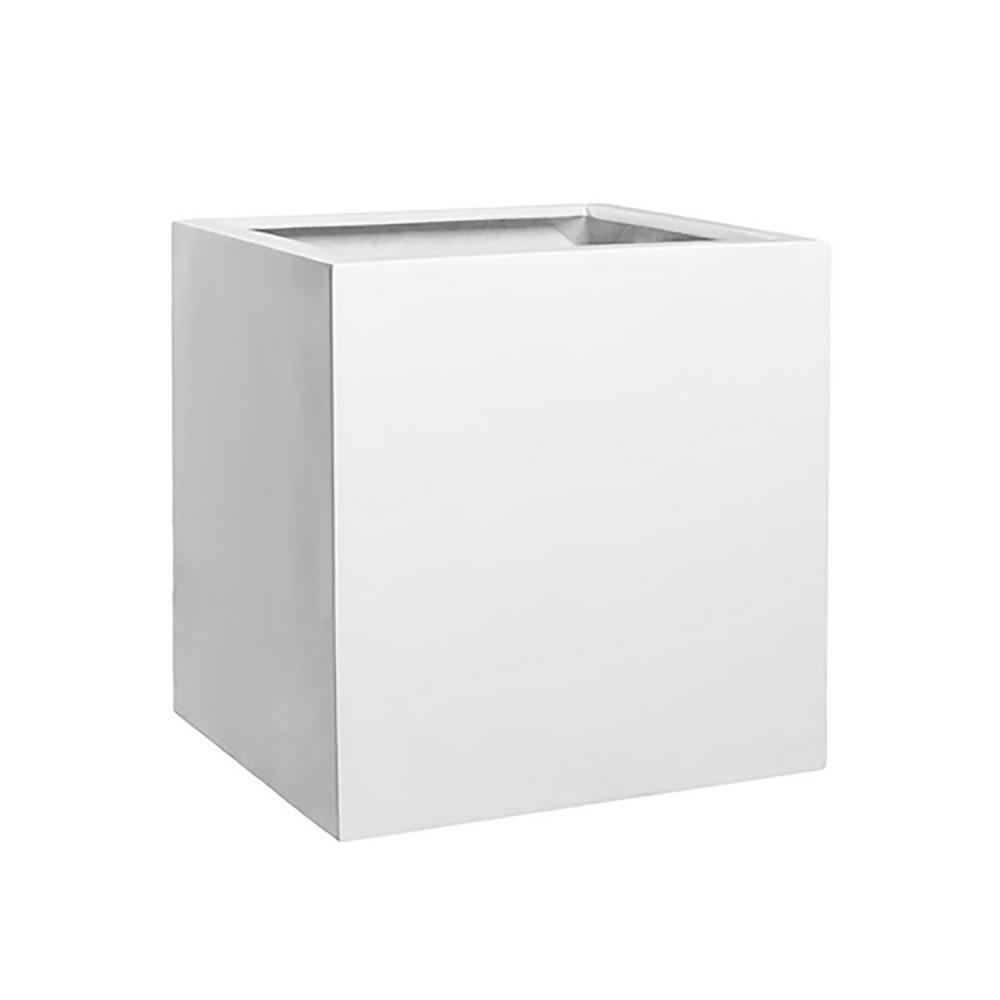 Vasesource 20 in. x 20 in. Shiny White Fiberstone Square Cube Planter