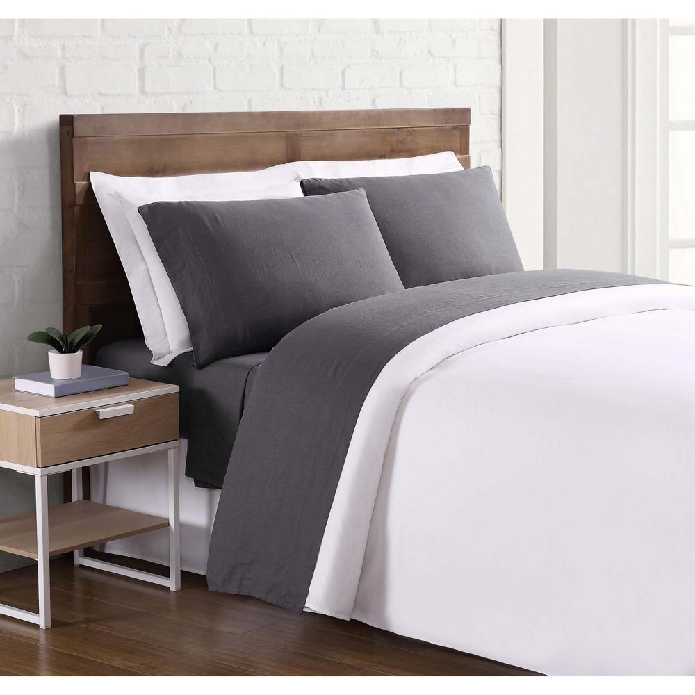 Brooklyn Loom Nature Flax Linen Charcoal King Sheet Set Sheet Set