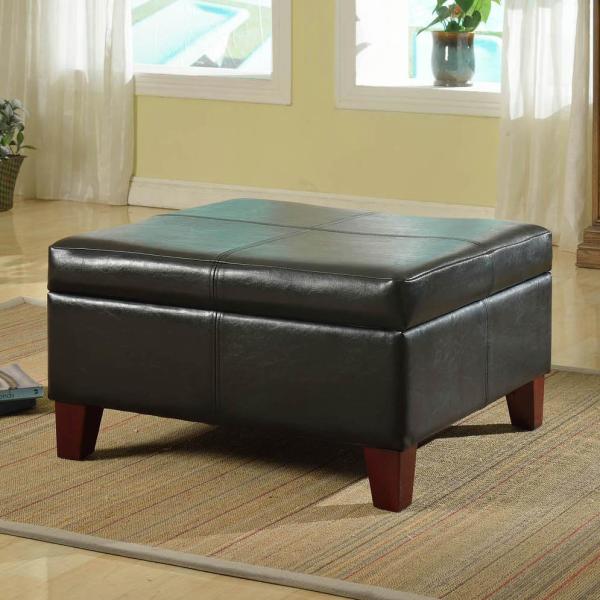 Homepop K2380 E169 Bonded Leather, Homepop Faux Leather Square Storage Ottoman Coffee Table With Wood Legs