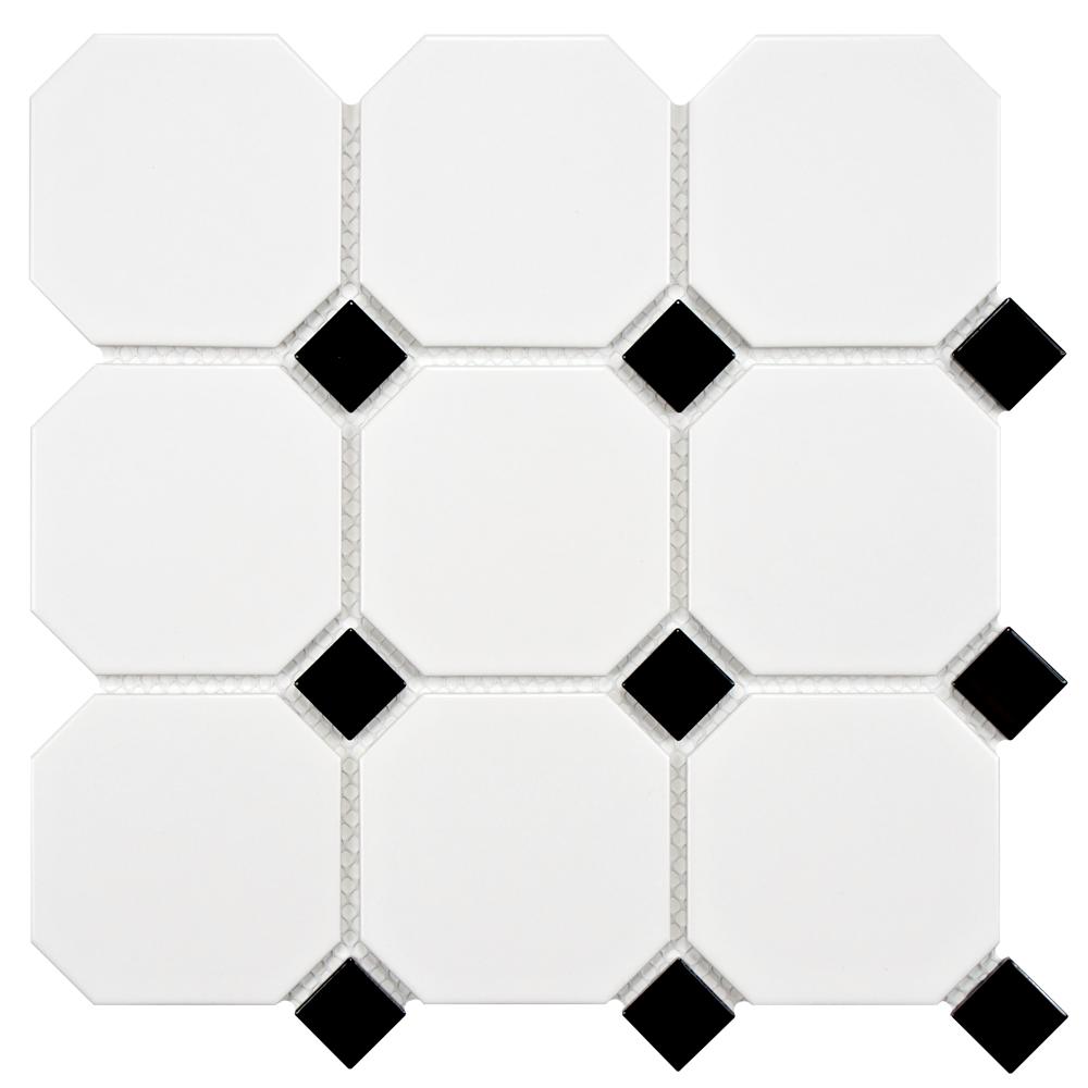 Merola Tile Metro Super Octagon Matte White With Glossy Black Dot 11 Merola Tile Metro Super Octagon Matte White With Glossy Black Dot 11 5 8x11