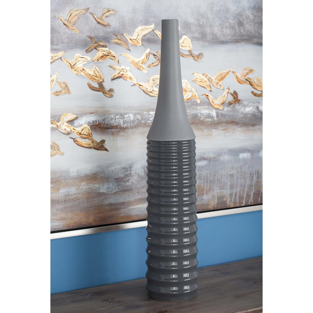 DecMode Elongated 32 x 6 inch glazed black ceramic vase