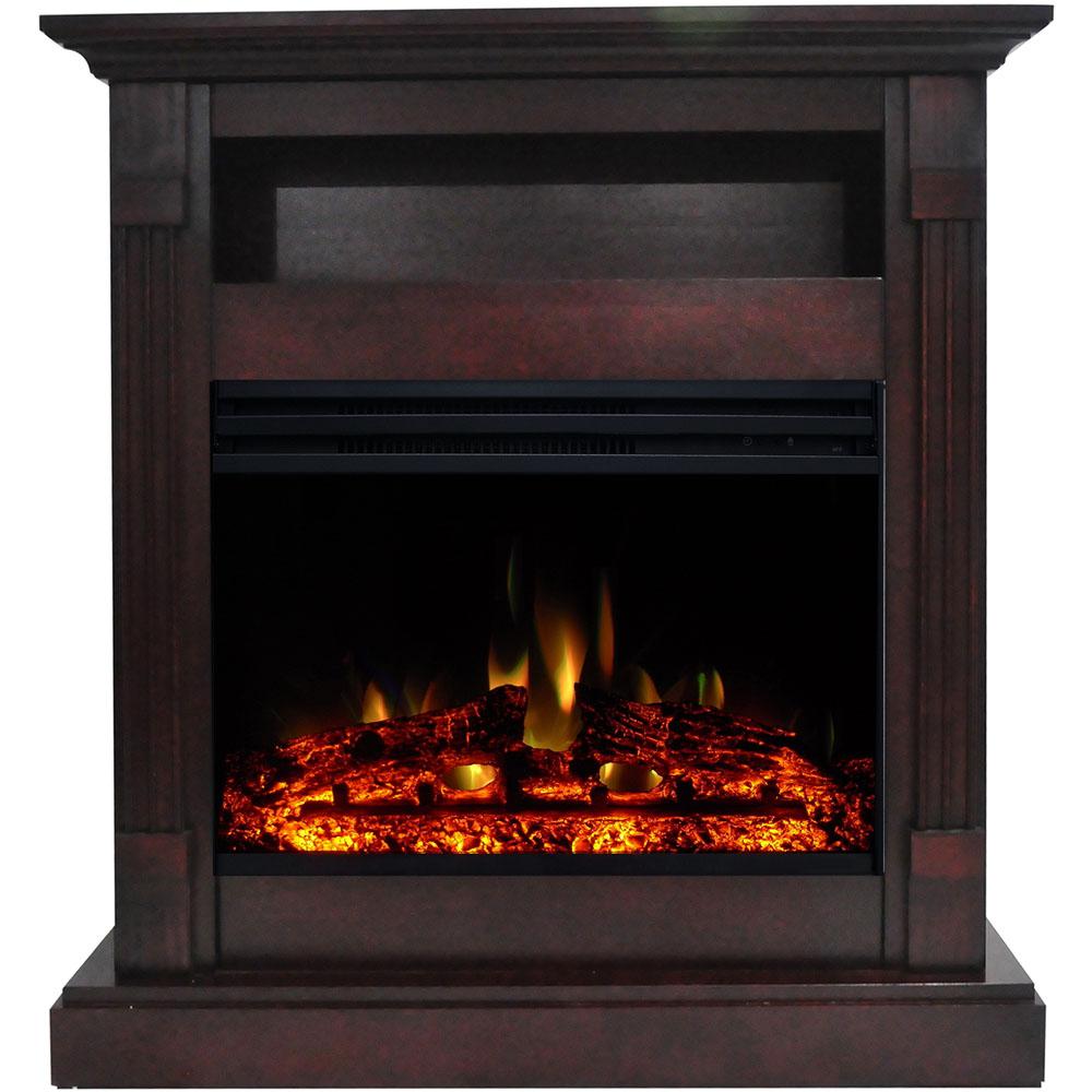 Luxen Home PolyStone Cottage 30.1 in. Freestanding Electric Fireplace Heater Mantel and Remote