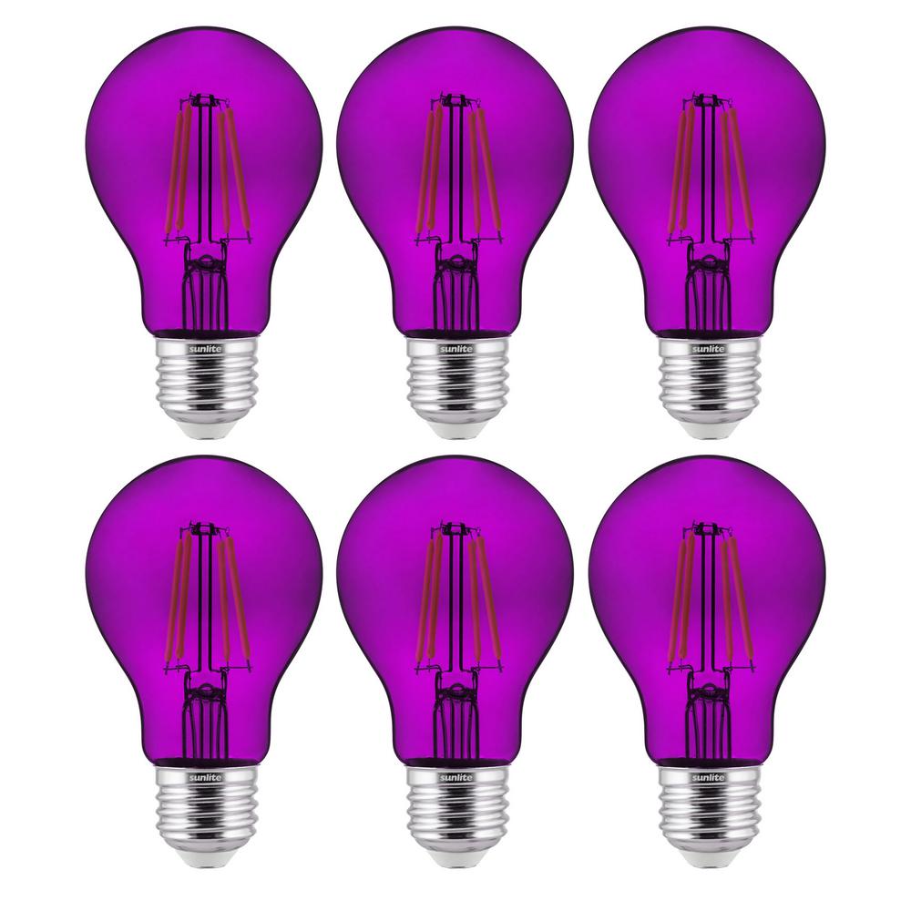 60 Watt Equivalent A19 Dimmable Filament E26 Medium Base Led Purple Light Bulbs 6 Pack