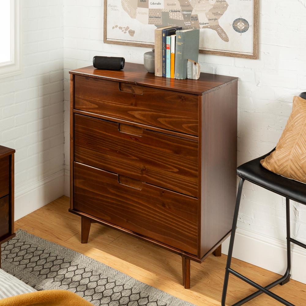 Walker Edison Furniture Company 3 Drawer Walnut Mid Century Modern 3 Drawer Walnut Mid Century Modern Wood Dresser