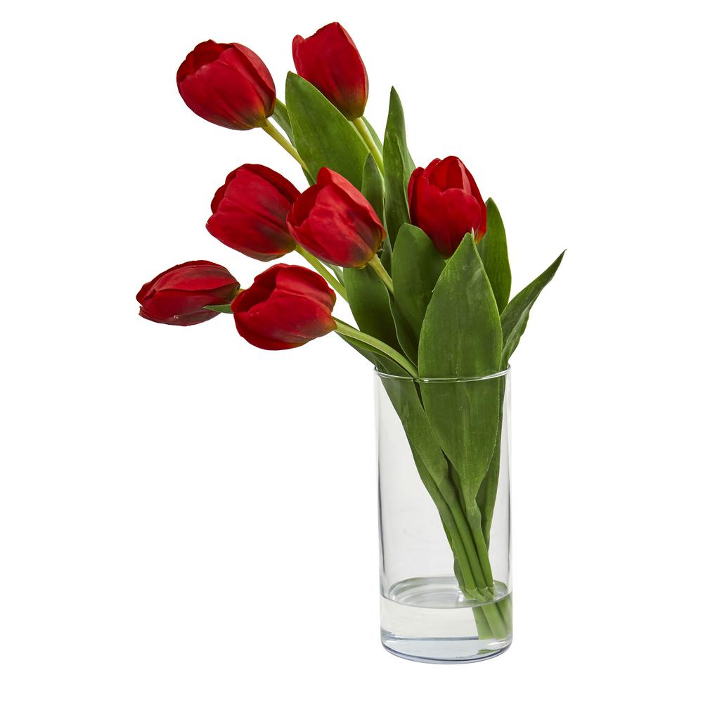 Nearly Natural Indoor Tulip Artificial Arrangement In Cylinder Nearly Natural Indoor Tulip Artificial