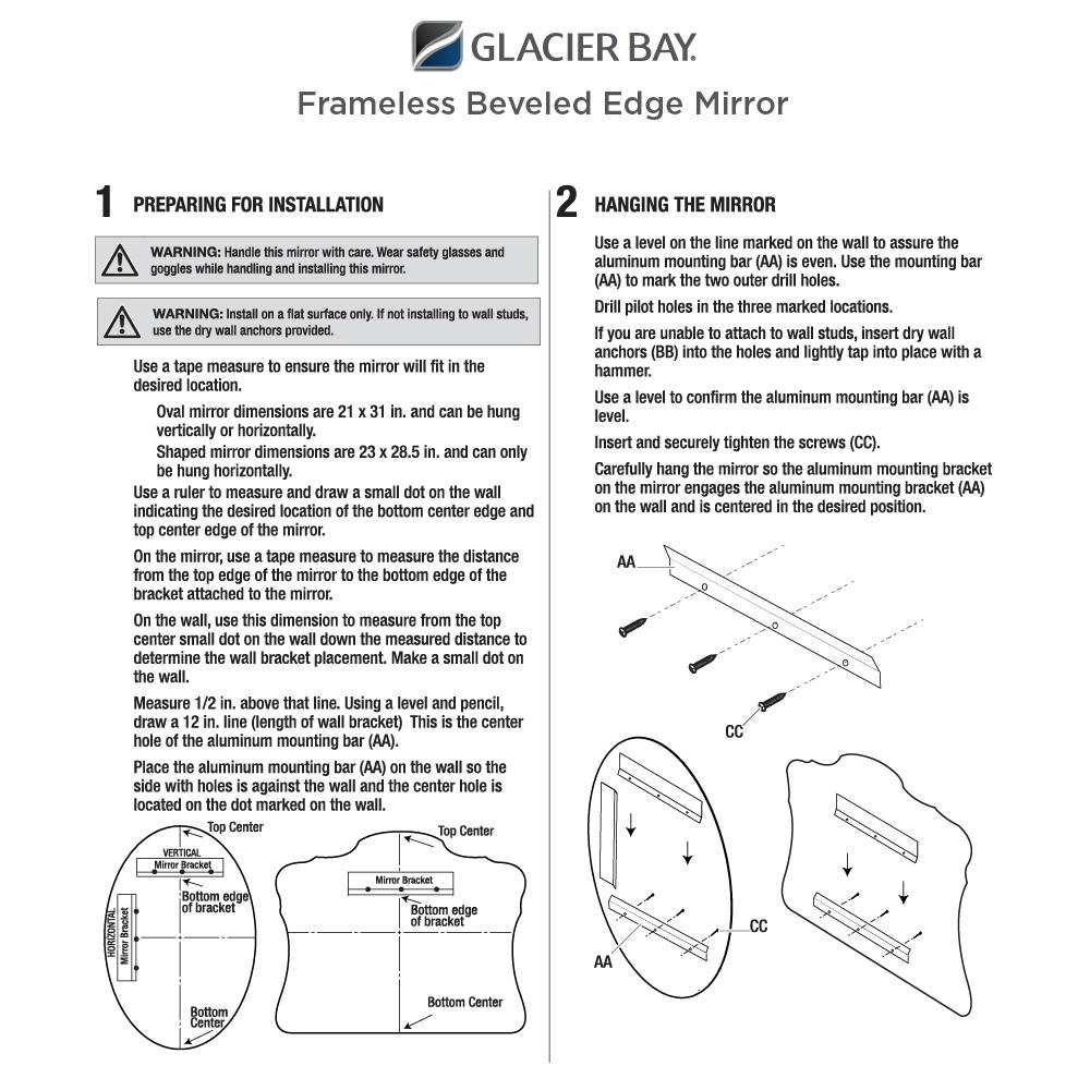 Glacier Bay Oval Beveled Mirror Medicine Installation