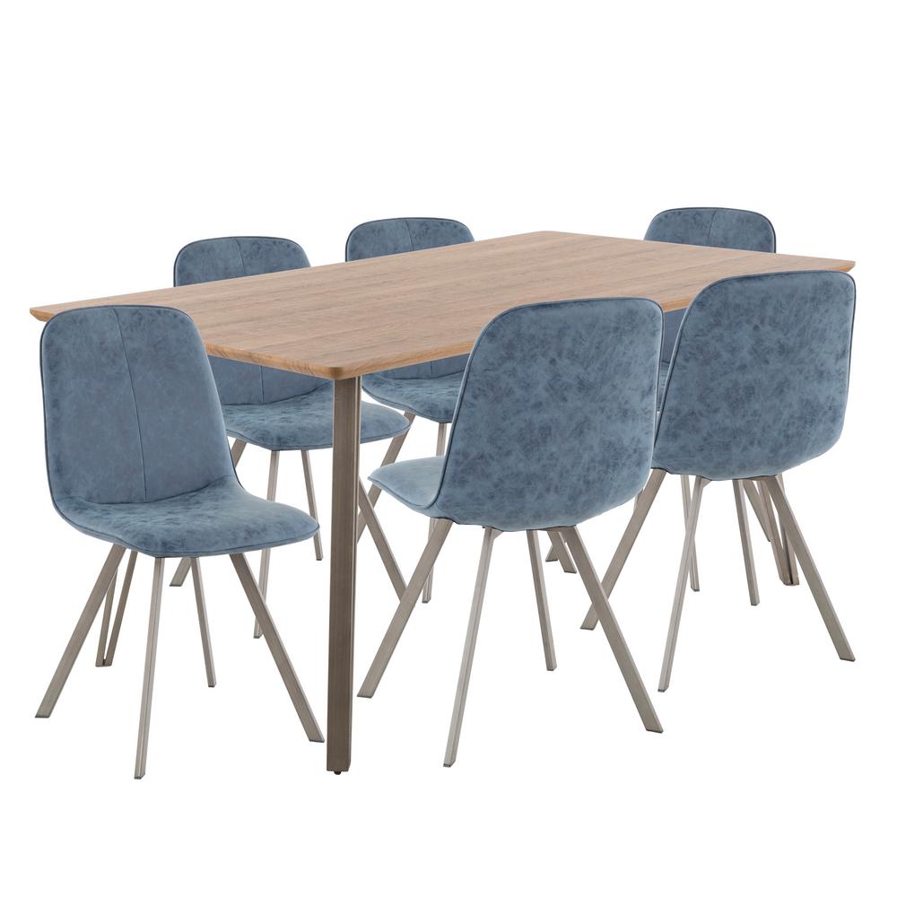 Lumisource Sedona 7 Piece Antique Metal Brown Wood And Blue Fabric Lumisource Sedona 7 Piece Antique Metal Brown Wood And Blue Fabric Dining Set