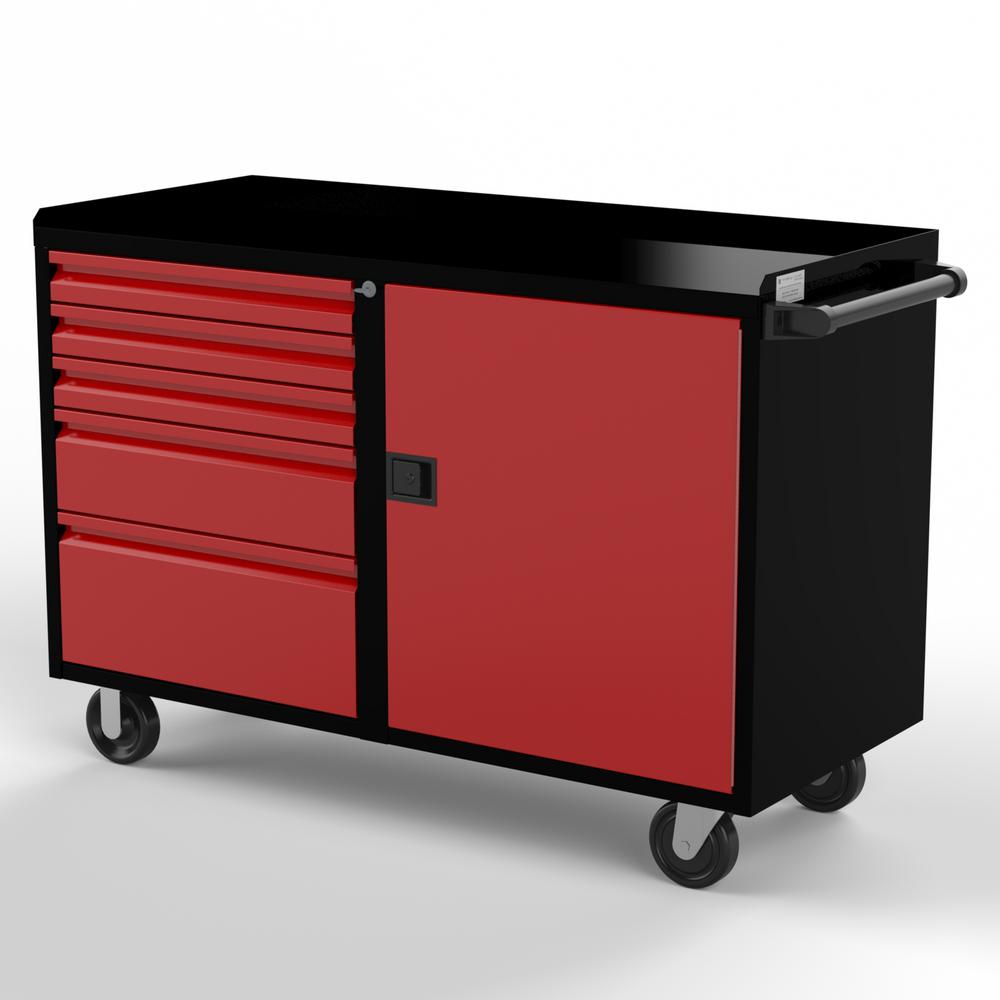 36 In H X 48 W 21 D 1 Door 5 Drawers Work Bench Cabinet Black Red 36 In H X 48 W 21 D 1 Door 5 Drawers Work Bench Cabinet Black Red