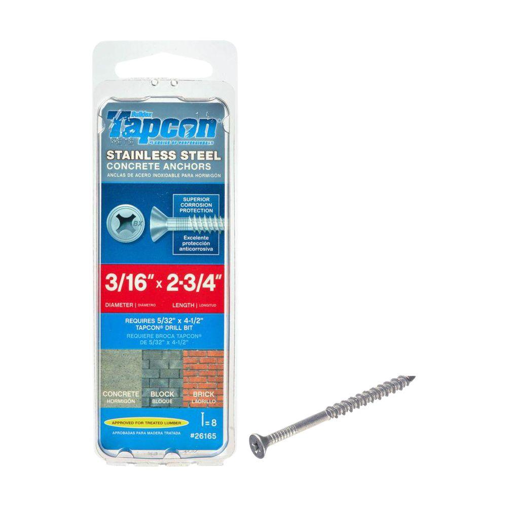 Tapcon 3/16 in. x 23/4 in. 410 Stainless Steel Phillips FlatHead Concrete Anchors (8Pack