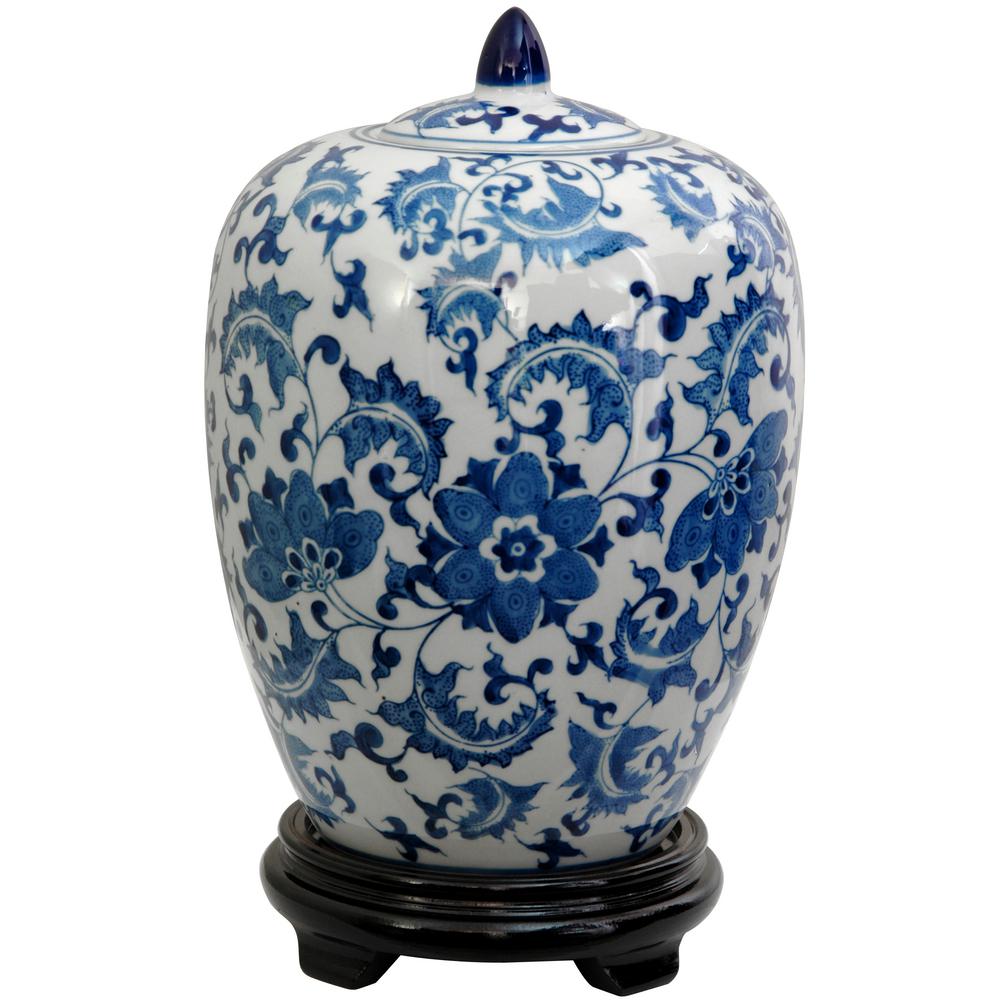 Oriental Furniture 11 In Porcelain Decorative Vase Blue Oriental Furniture 11 In Porcelain Decorative Vase Blue