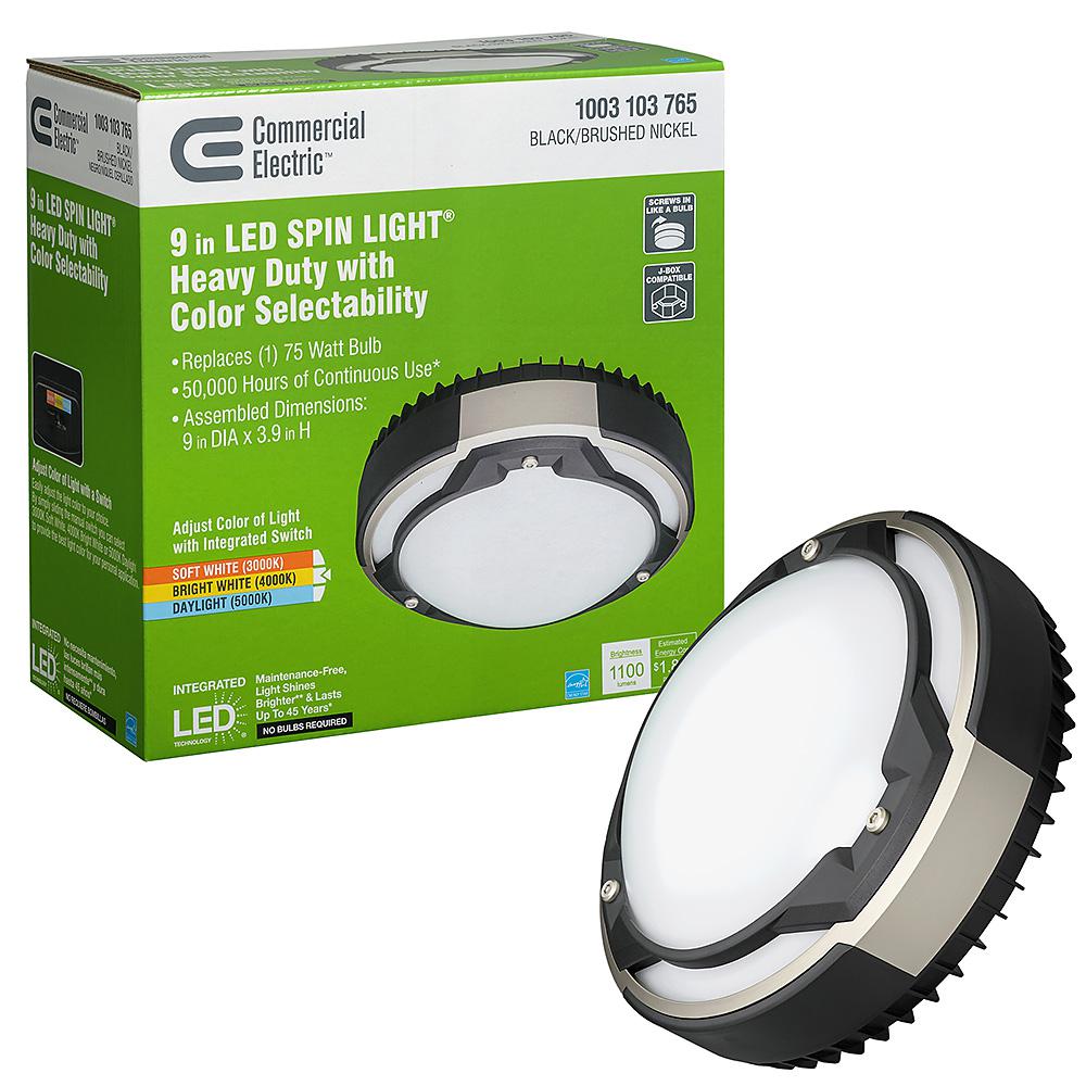 Commercial Electric Spin Light 9 in. Black Brushed Nickel Selectable