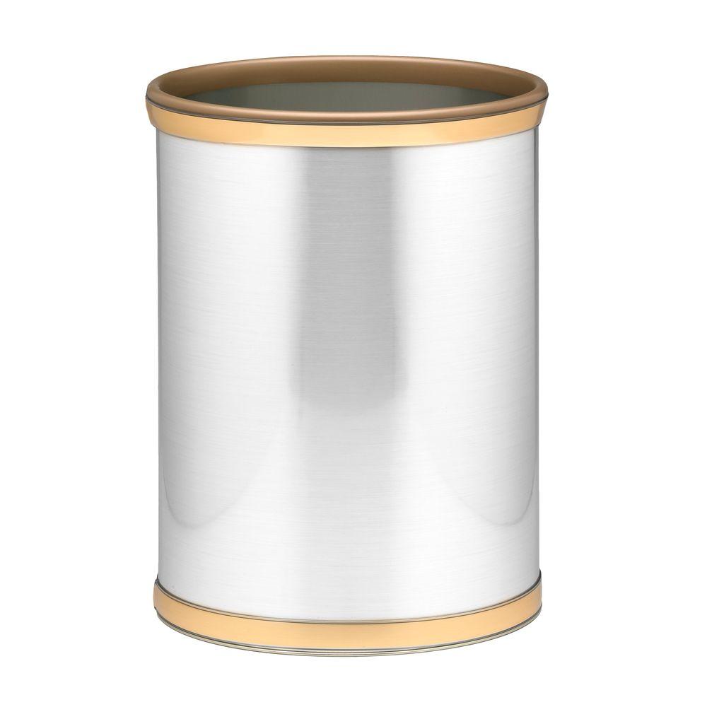 Kraftware Brushed Chrome and Brass Mylar Trash Can with 3/4 in. Brushed
