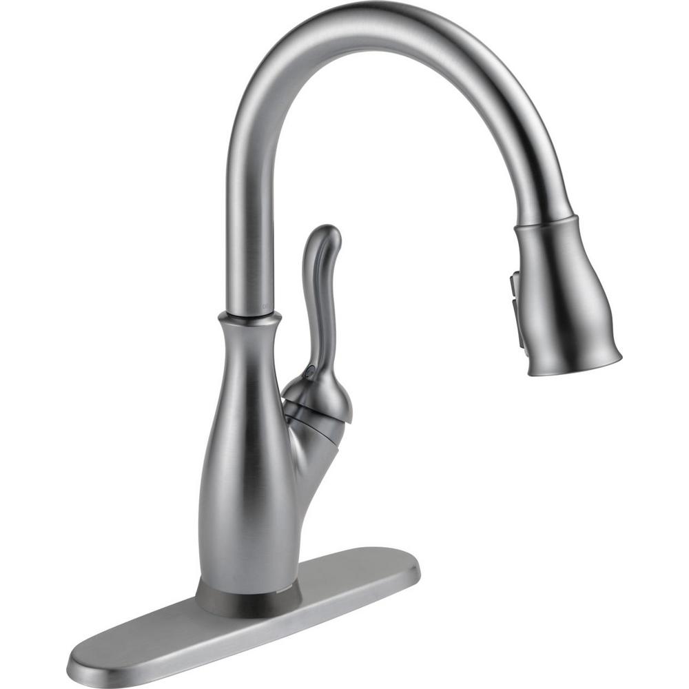 Delta Leland Single Handle Pull Down Sprayer Kitchen Faucet With Touch2o And Shieldspray Technology In Arctic Stainless 9178t Ar Dst The Home Depot