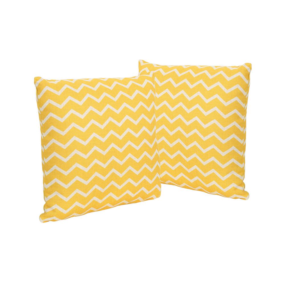 Noble House Yellow Chevron Patterned Square Outdoor Throw Pillows